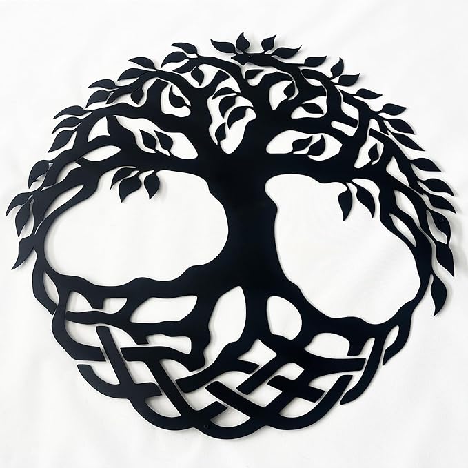 Tree of Life Metal Wall Art Decor - 24" Family Tree Wall Mounted Sculpture, Metal Home Decoration for Living Room, Bedroom, Office, Rustic Wall Decor for Indoor and Outdoor Spaces, Laser Cut Garden Decor (Gold)