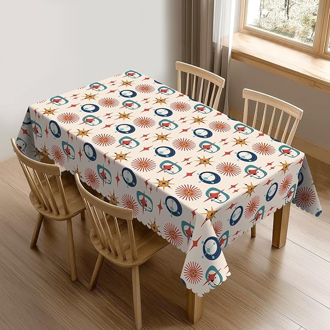 Mid Century Modern Table Cloth for Dining Tables,Reusable Retro Abstract Style Colorful Atomic Star Tablecloths Decor Boho Rectangle Table Cover for Kitchen,Party,Holiday,54x72Inch