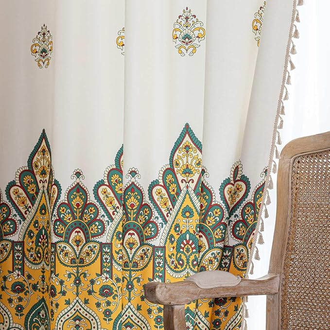 Boho Floral Curtains French Country Farmhouse Curtains 102 Inches Long Light Filtering Window Rod Pocket Drapes for Living Room 2 Panels