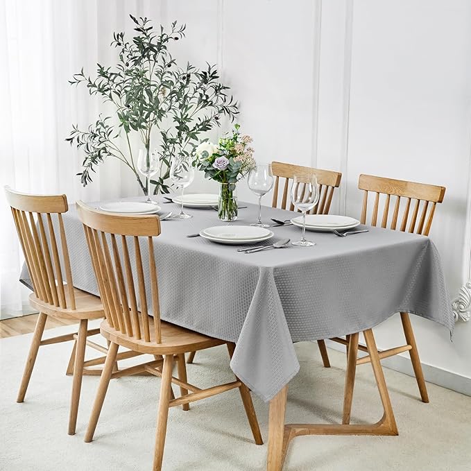 maxmill Tablecloth Weaved Texture Stain Resistant Waterproof, Wrinkle Resistant Washable Table Cloth, Fabric Table Cover for Dining Room, Indoor Outdoor Use, Rectangle 60 x 120 Inch, Light Grey