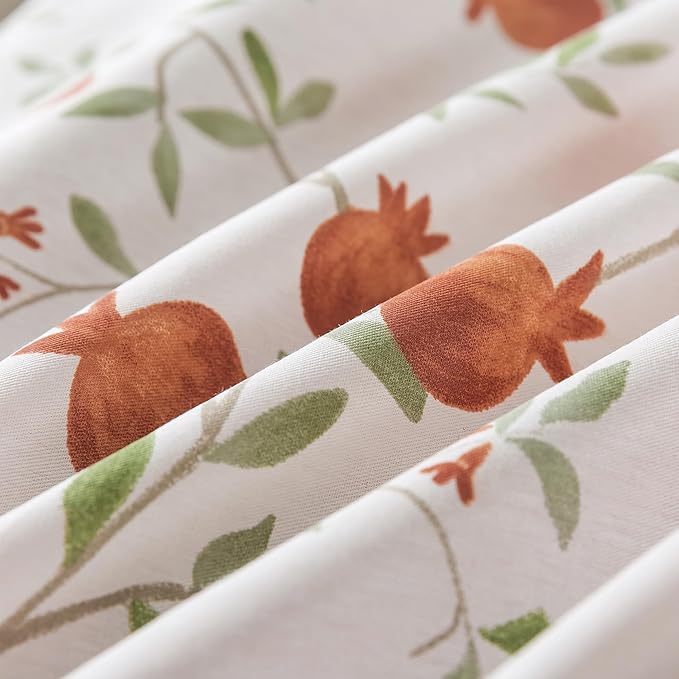 HoneiLife Fruits Duvet Cover Queen - 100% Cotton Comforter Cover 3-PC, Botanical Bedlinen Set with Zipper Closure & Corner Ties, Pomegranate Comforter Cover Sets