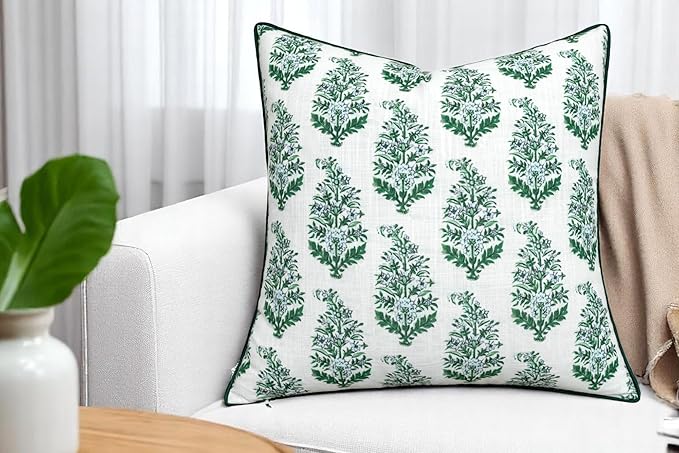 Mughal Printed Decorative Square Accent Throw Pillow Cover - Decor for Living Room, Sofa, Chair, Patio, Car, Balcony, Bench, Porch, Nursery, Office - 20x20 Inches, Green