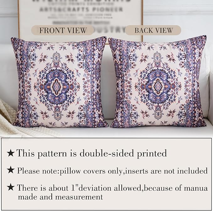 Boho Throw Pillow Covers 26x26 inch Set of 2,Boho Vintage Carpet Pattern Antique Ethnic Decor Double Sided Pattern Cushion Cover Soft Pillow Case Living Sofa Room Bed Square Pillow Cover