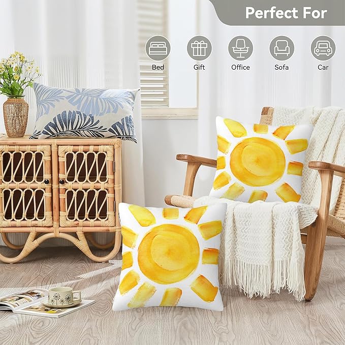 Boho Pillow Covers 18X18, Golden Sun Boho Decorative Throw Pillow Covers, Abstract Sunshine Sunrise Sunset Pillow Cover Pillowcase Cushion Case for Home Sofa Couch Indoor Outdoor Set of 2