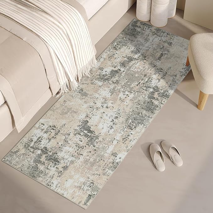 Modern Abstract Runner Rug 2x5 Washable Non Slip Stain Resistant Rug for Bedroom Living Room Non Shedding Low Pile Indoor Floor Cover,Grey Yellow