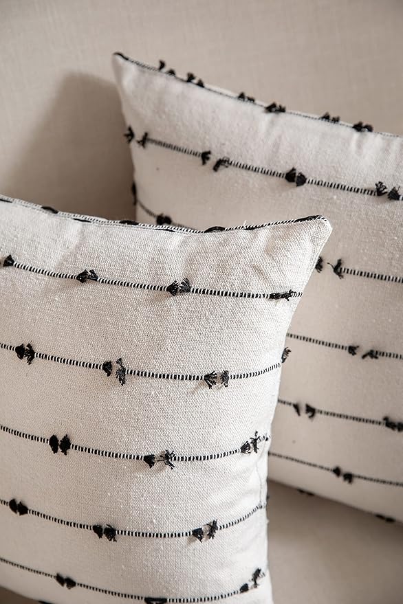 Caflife Boho Throw Pillow Covers 22x22 inches Beige and Black, Set of 2 Modern Farmhouse Decorative Pillow Covers for Couch Bed, Living Room