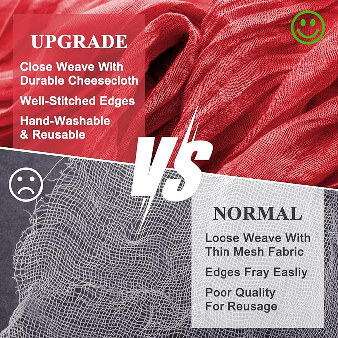 Wokceer Cheesecloth Table Runner Christmas 6Pack 10FT Red Boho Gauze Fall Cheese Cloth Table Runner for Party Long Rustic Sheer Table Runners for Baby Bridal Shower Wedding Easter Table