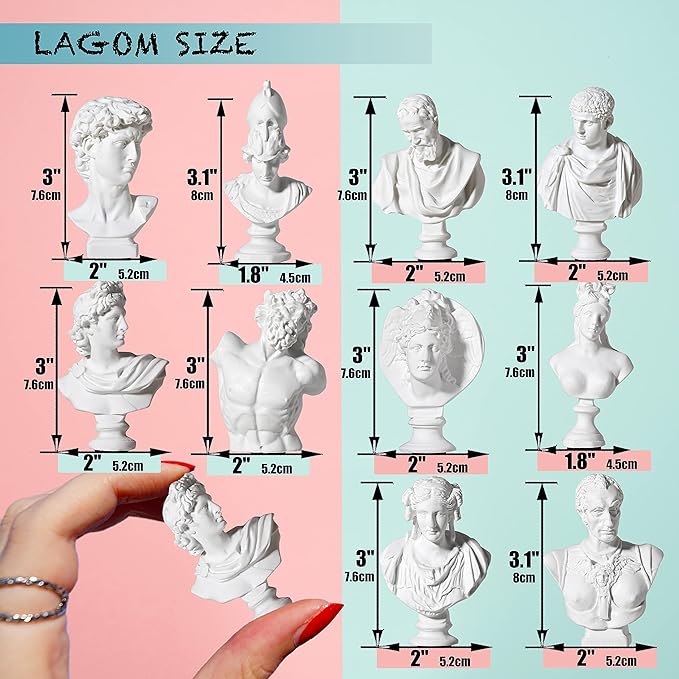 LAGOM HOUSE Greek Bust Statue and Sculptures Set of 10 PCS Greek Bust Statue Decor Roman Resin Mini Greek Mythology Figurine Greek God Bust Small for Decor/Gifts/Drawing