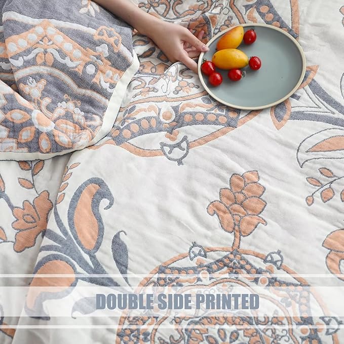 Boho Throw Blanket for Bed 100% Cotton Ultra Soft Rustic Quilt Fall Blanket Floral Printed Farmhouse Decor Bed Blankets,60"×80" All Season Rustic Throw for Sofa Couch Chair