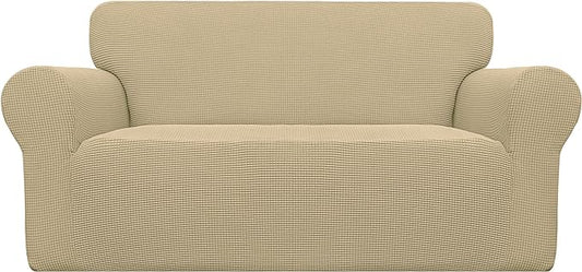 Easy-Going Stretch Oversized Loveseat Slipcover 1-Piece Sofa Cover Furniture Protector Couch Soft with Elastic Bottom for Kids Polyester Spandex Jacquard Fabric Small Checks Beige