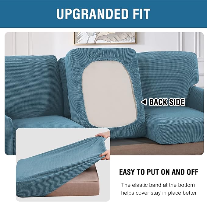H.VERSAILTEX Multi-Pieces Sofa Covers Stretch Couch Covers Form Fitted Seats and Back Cushions Covers (2 Seat Covers Plus 2 Back Cusion Covers, Bonus 2 Armrest Covers), Storm Blue