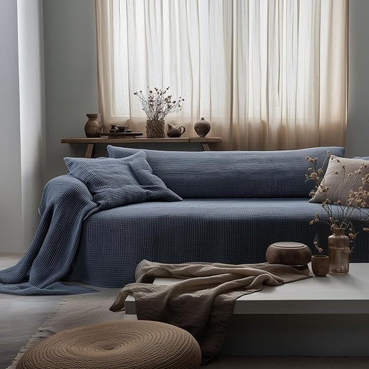 %100 Cotton Couch Cover - Perfect for L-Shape, U-Shape & Sectional Sofas, Washable Couch Cover, Extra Large Sofa Cover, 3, 4 Seater Slip Cover (Anthracite Blue, 71x134 inches - 180x340 cm)