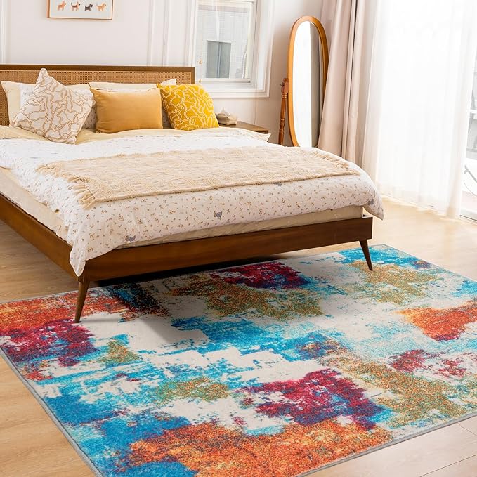 UMINEUX Washable Area Rug 5'x7' Large Modern Abstract Living Room Rug with Anti-Slip Rubber Backing, Ultra Soft Low Pile Rugs Carpet for Dining Room Bedroom Home Office Decor