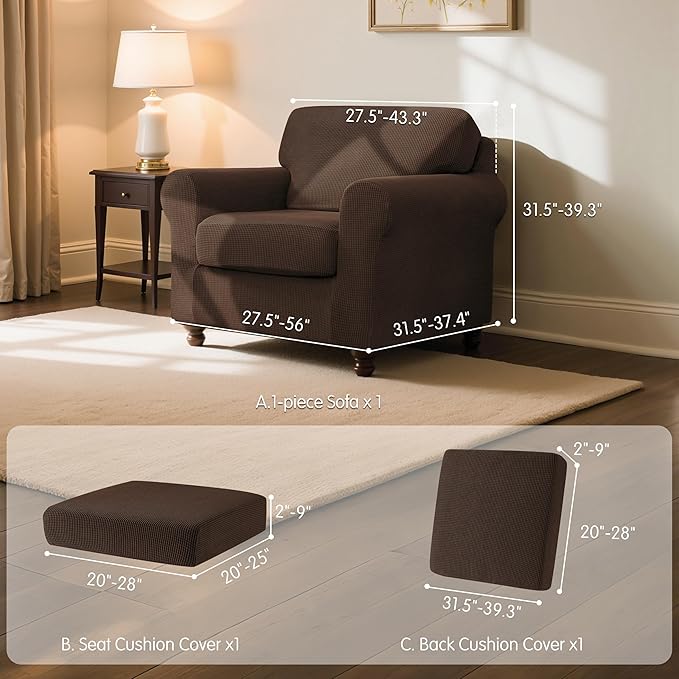 SUBRTEX 3 Pieces Stretch Sofa Slipcover Sets Couch Cover Sets Backrest Cushion Covers Furniture Protector Collection Set for Oversize Sofa Loveseat Chair Slip Covers(Small, Chocolate)