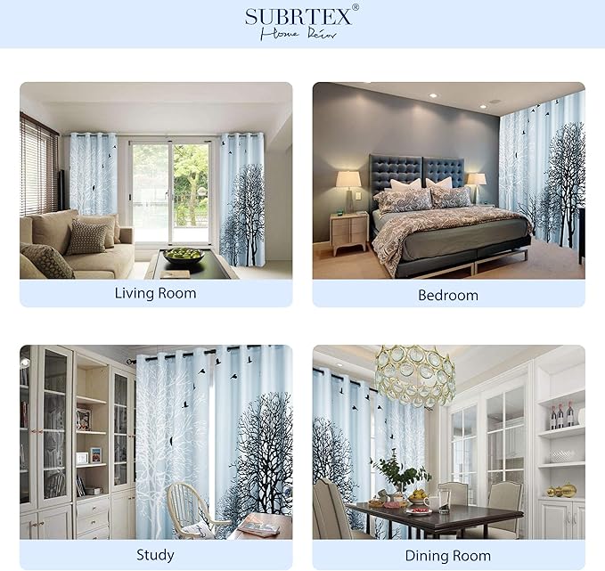 SUBRTEX Light Flitering Curtains 52Wx63L, Room Darkening Vibrant Floral Drapes, 50% Blackout, Semi Sheer Boho Farmhouse Curtains for Living Room, Light Blue