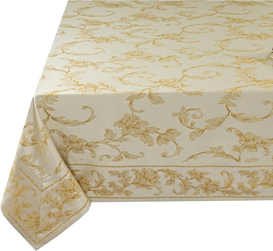 Benson Mills Harmony Scroll Woven Damask Fabric Tablecloth, Everyday, Parties, Special Occasions, Weddings and Holiday Table Cloth (60" X 104" Rectangular, Silver – Gold)