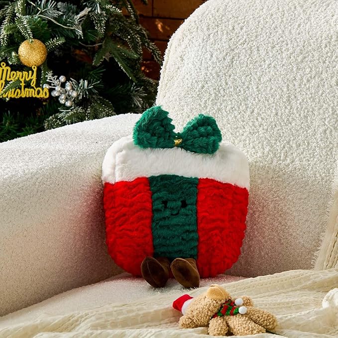 Uvvyui Christmas Throw Pillow 11" Christmas Room Decorations Winter Plush Cute Pillow with Faux Rabbit Fur Soft Aesthetic 3D Xmas for Thanksgiving Home Decor