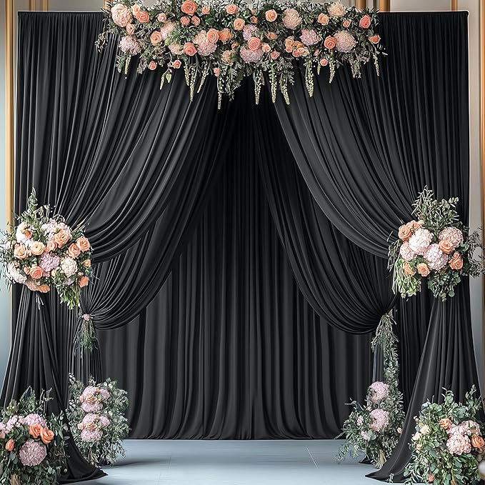 10ft x 10ft Wrinkle Free Black Backdrop Curtains for Parties, 2 Panels 5ftx10ft Polyester Photo Backdrop Drapes for Wedding Birthday Graduation Photography Background