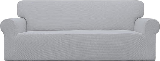 Easy-Going Stretch Oversized Sofa Slipcover 1-Piece Sofa Cover Furniture Protector Couch Soft with Elastic Bottom for Kids, Polyester Spandex Jacquard Fabric Small Checks Silver Gray