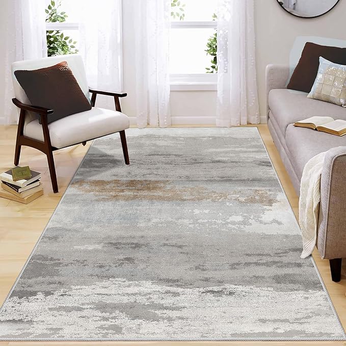 Enkor Area Rugs 4x6 Washable Non Slip Abstract Soft Rugs for Living Room Bedroom, Modern Mat for Kitchen Entryway Brown & Grey