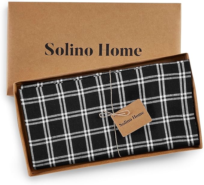 Solino Home Linen Plaid Tablecloth 52 x 52 Inch - 100% Pure Linen Marseille Plaid Black Table Throw - Machine Washable Square Table Cloth for Fall, Autumn, Winter, Thanksgiving, Christmas, Holiday