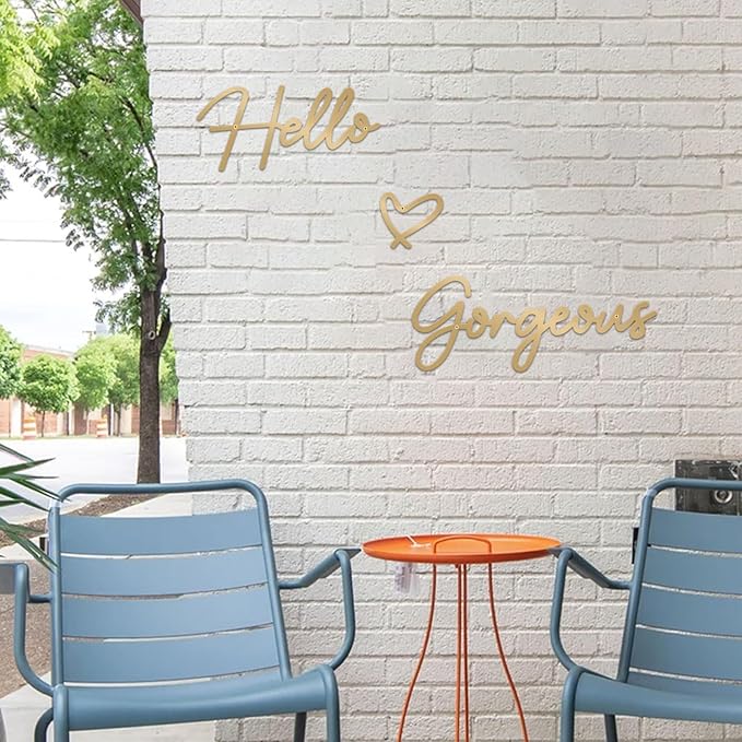 Hello Gorgeous Metal Wall Art Decor Gold Modern Hello Gorgeous Signs Farmhouse Metal Wall Art Hanging Decoration for Bathroom Living Room Bedroom Office Hotel Home Wall Decoration (Gold)