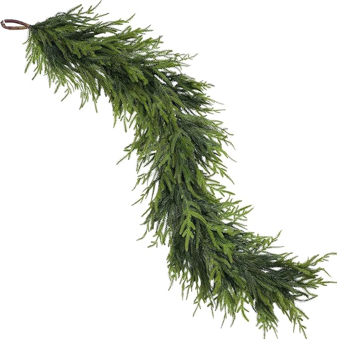 Artificial Norfolk Pine Garland - Faux Christmas Garland Fake Green Garland for Fireplace,Table, Stairs, Mantle, Window,Indoor Outdoor,Home,Holiday Decor (2 PCS,9 FT)