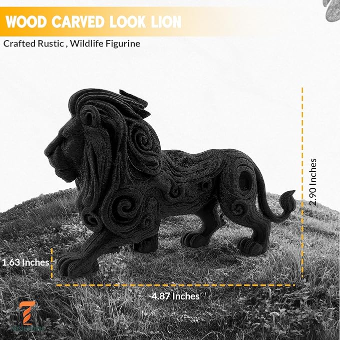 TwistedForge Crafted Rustic Wood Carved Look Lion – Wildlife Figurine, Courage & Strength Symbol, Home Décor Accent – USA Made with Recycled PETG