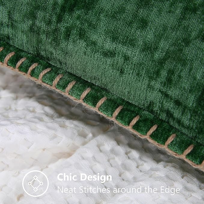 decorUhome Christmas Chenille Soft Throw Pillow Covers 26x26 Set of 2, Farmhouse Velvet Neutral Decorative Euro Pillow Covers with Stitched Edge for Couch Sofa Bed Home Decor, Green