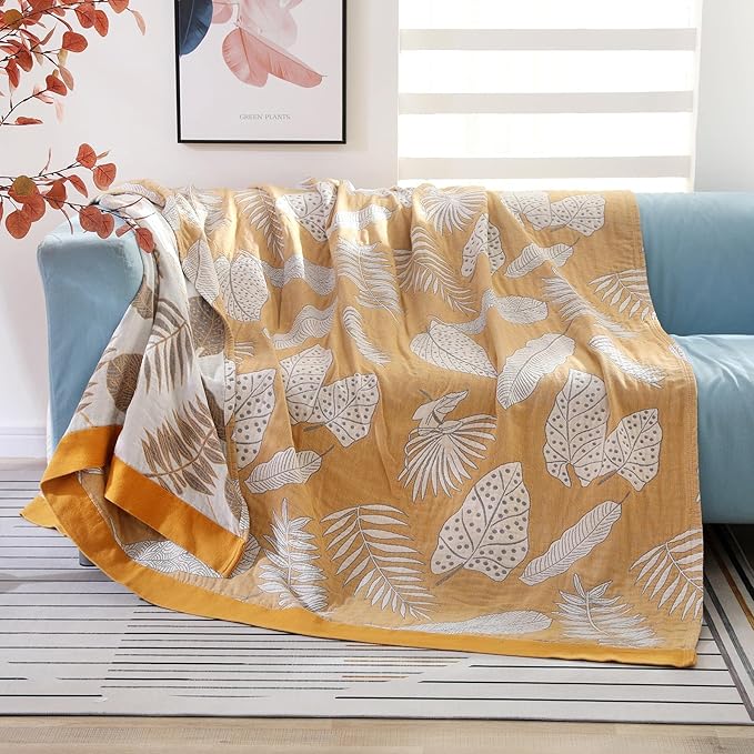 Boho Throw Blanket for Bed 100% Cotton Ultra Soft Rustic Quilt Fall Blanket Floral Printed Farmhouse Decor Bed Blankets,60"×80" All Season Rustic Throw for Sofa Couch Chair