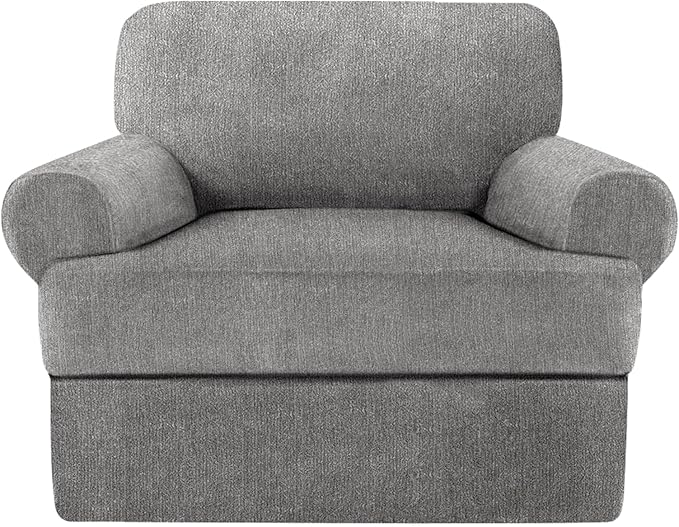 2 Pieces T Cushion Chair Covers with Arms Super Stretch Chair Slipcover for Living Room Pet Dog Universal Slip Cover Anti Slip Armchair Furniture Protector (Light Gray, 1 Cushion)