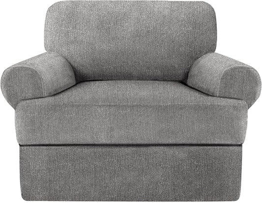 2 Pieces T Cushion Chair Covers with Arms Super Stretch Chair Slipcover for Living Room Pet Dog Universal Slip Cover Anti Slip Armchair Furniture Protector (Light Gray, 1 Cushion)