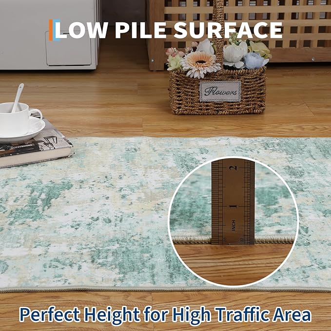 Modern Abstract 2x6 Runner Rug Washable Non Slip Stain Resistant Rug for Hallway Kitchen Bedroom Non Shedding Low Pile Indoor Floor Cover,Green