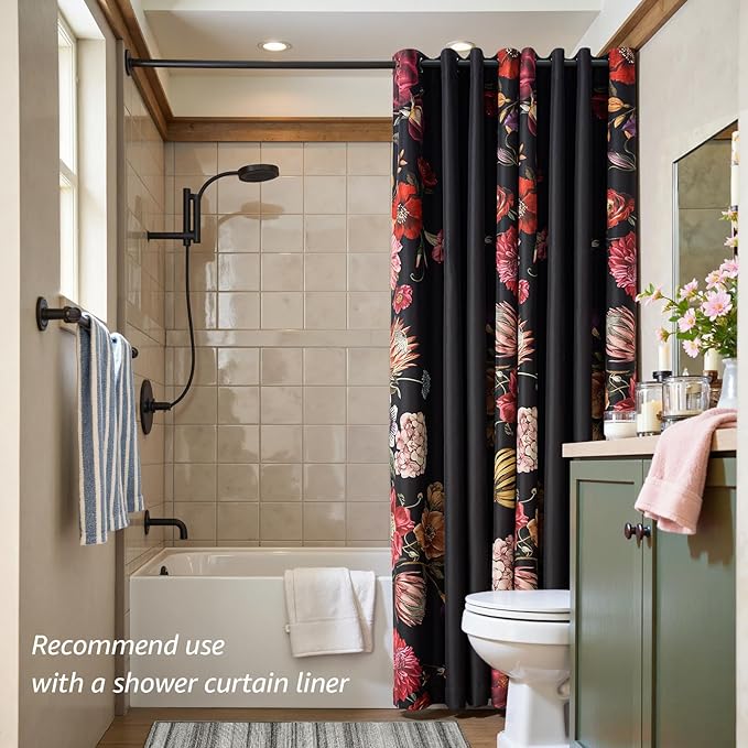 JINCHAN Hannah Floral Blackout Curtains with Retro Vintage Flower Print Drapes for Bedroom Living Room Fall Decor Winter Window Curtains Room Darkening 84 Inches Length 2 Panels Set with Grommet Black
