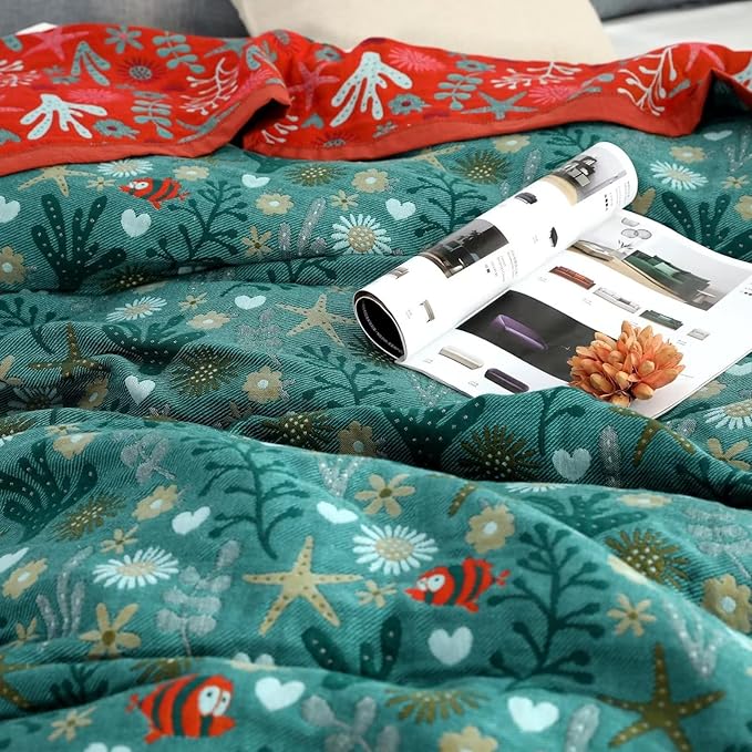 Boho Throw Blanket for Bed 100% Cotton Ultra Soft Rustic Quilt Fall Blanket Floral Printed Farmhouse Decor Bed Blankets,60"×80" All Season Rustic Throw for Sofa Couch Chair
