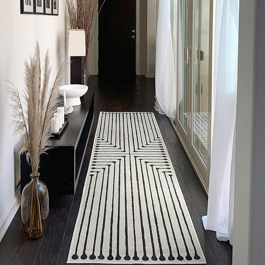 RUGGABLE x Jonathan Adler Machine Washable Modern Runner Rug – Inkdrop Black & Ivory 2.5x7, Stain-Resistant, Non-Slip – Washable Rug for Hallway, Entryway, Living Room & Kitchen–with Cushioned Pad
