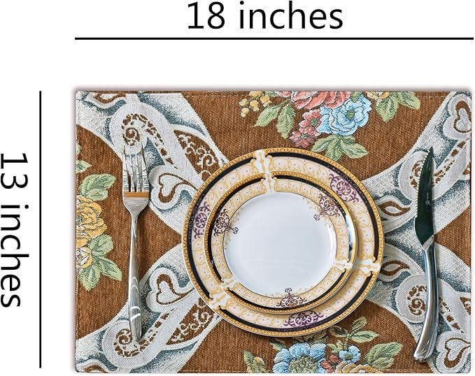 Extra Luxury Velvet Blue Table Runner 120 Inches Long with Vintage Damask Jacquard Design for Dining Room,Living Room,Home Decor,Elegant Beaded Tapestry (Coffee, 6 Piece 13×18 Placemats)