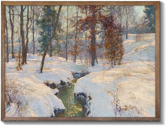XOCUUI Unframed Vintage Winter Snow Landscape Wall Art, Aesthetic Painting Decor, Country Landscape Pictures Decorations Indoor, 8x10 Inch Canvas Print Gallery Artwork for Living Room and Bedroom