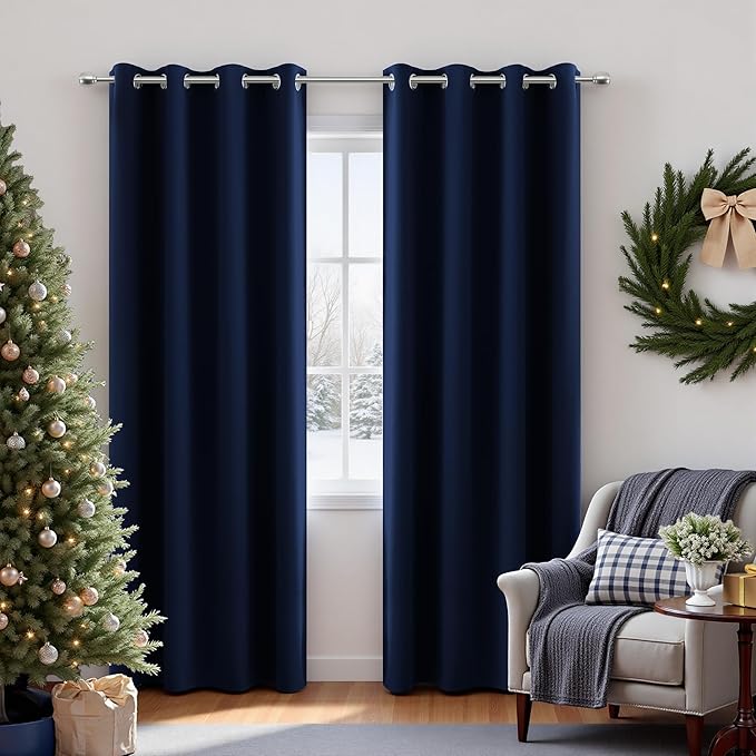 KOUFALL Navy Blue Blackout Curtains for Living Room 84 Inch Length 2 Panels Set Window Drapes Thermal Insulated Room Darkening Curtain for Bedroom Boys 84 Inches Long Grommet Dark Blue