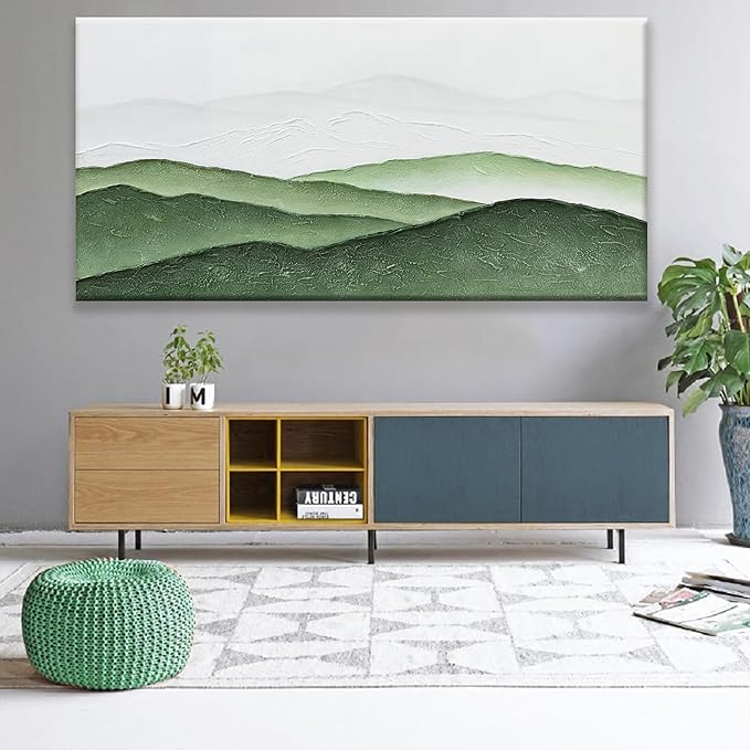 TAIJXAGSG Large Abstract Wall Art For Living Room Canvas Art Wall Decor Bedroom Office Decor Green White Wall Art Painting Abstract Art Prints Home Artwork 29×58 In
