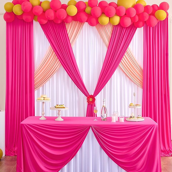 10ft x 10ft Wrinkle Free Hot Pink Backdrop Curtains for Parties, Polyester Photo Backdrop Drapes 2 Panels 5x10ft for Weddings Birthday Photography Party Background Baby Shower Decor