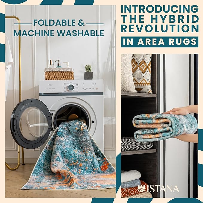 Istana 4x6 Area Rug - Multi/Blue Rugs for Living Room 4x6 - Foldable Rugs for Bedroom - Stain Resistant Washable Rug - Eco-Friendly Boho Area Rugs - Easy to Clean Living Room Rug 4 x 6
