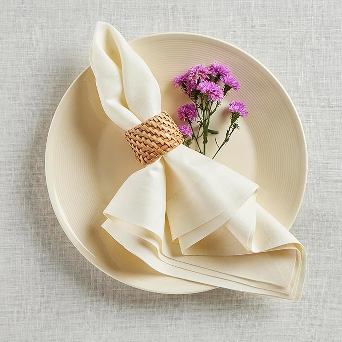 Solino Home Ivory Linen Napkins Set of 4-100% Pure Linen Cloth Washable Dinner Napkins 20 x 20 Inch for Christmas, Holiday, New Year - Fete