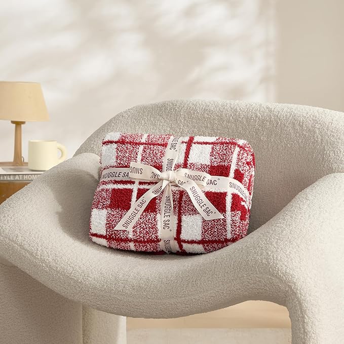 Snuggle Sac Red Buffalo Plaid Bedding Blanket Twin Size, Super Soft Cozy Warm Christmas Blankets, Reversible Plaid Fluffy Throws for Bed, Red Plaid, 60x80 Inches