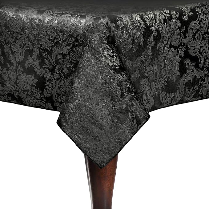 Ultimate Textile -5 Pack- Miranda 60 x 144-Inch Rectangular Damask Tablecloth - Jacquard Weave, Black
