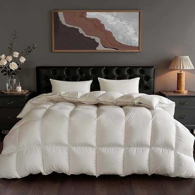 Goose Down Fiber Comforter Twin Size, 100% Cotton Luxurious Hotel Duvet Insert for All Season, Fluffy and Cozy with 8 Corner Tabs Medium Warmth 68 x 90 Inch White