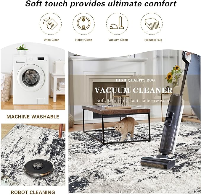 Runner Rug 2x6 Washable Runners, Modern Abstract Hallway Rugs Non-Slip Soft Kitchen Runner Stain Resistant Runners for Hallways, Entryway, Foyer, Bedroom, Laundry Room(Black,2'x6')