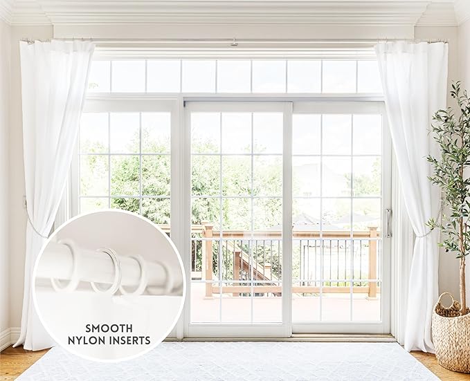 BlastHome® Luxury Curtain Rings - Premium Metal with Quiet, Smooth Nylon Inserts - Pinhooks and Clips Included - 1 1/2" Inside Diameter - 9 Rings for One Standard Curtain - Brushed White