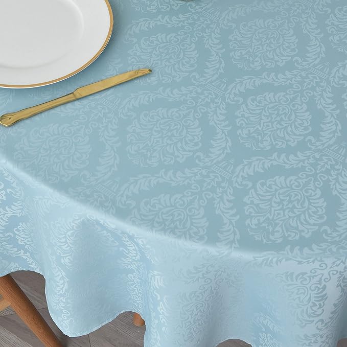 maxmill Jacquard Round Table Cloth Damask Design Waterproof Antiwrinkle Heavy Weight Soft Tablecloths for Circular Table Cover and Kitchen Dinning Tabletop Round 70 Inch Blue Haze