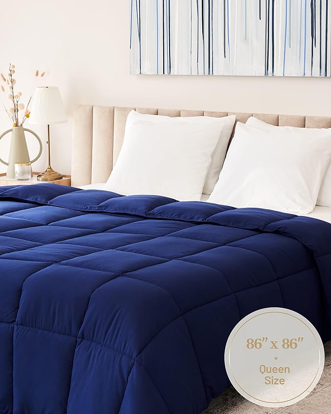 Lavish Comforts® Navy Blue California King Comforter – Oversized King Fluffy Down Alternative Duvet, Dark Blue Hotel Comforter, Hypoallergenic, Machine Washable - 104"x96"